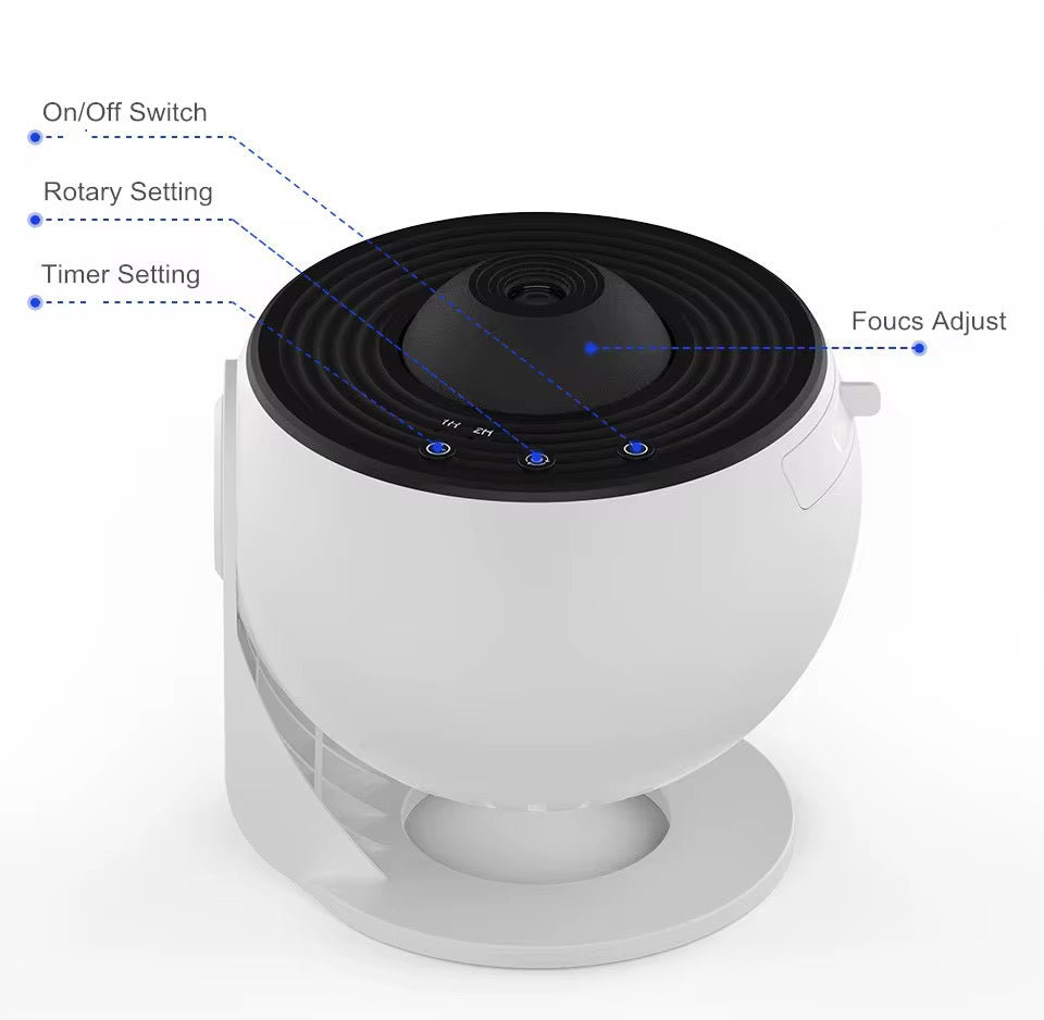 Galaxy lampa Planetarium - Stjärnprojektor - HD – 12 rymdmotivskivor, fokusjustering, 360° riktning & timer 1/2/4 h