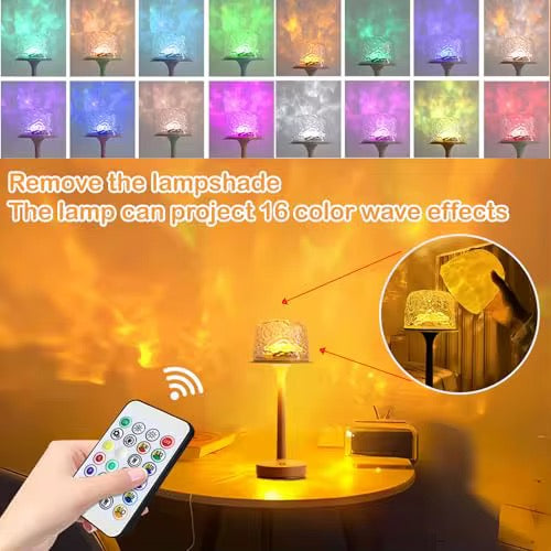 OceanWave Bordslampa – 16 färger vattenripple-projektor, uppladdningsbar med fjärrkontroll