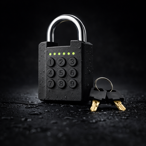 Elektroniskt Kodhänglås med Nödnyckel – 6-Siffrig Kod, Vattentåligt & Batteridrivet (CR2032)