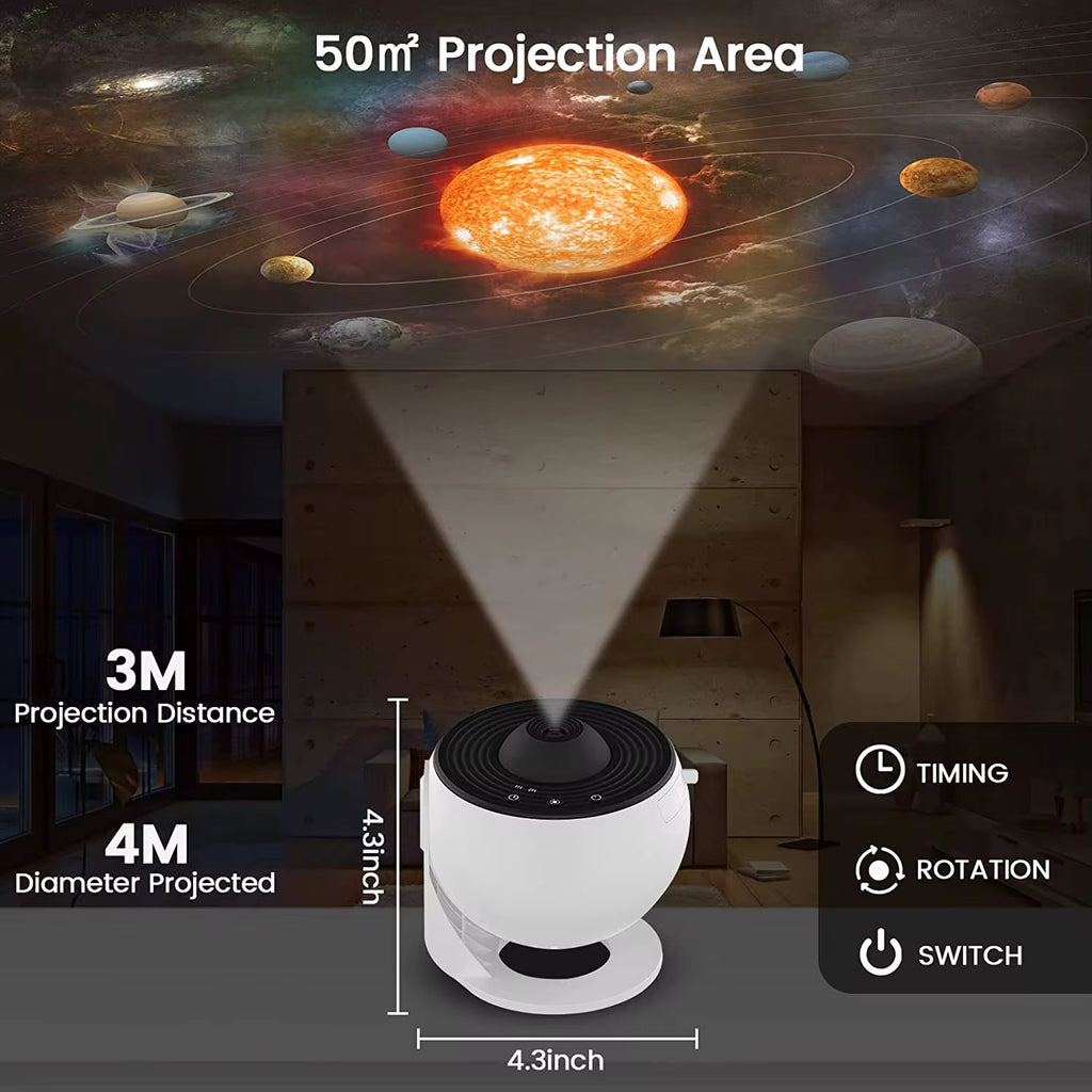 Galaxy lampa Planetarium - Stjärnprojektor - HD – 12 rymdmotivskivor, fokusjustering, 360° riktning & timer 1/2/4 h