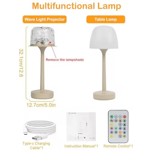 OceanWave Bordslampa – 16 färger vattenripple-projektor, uppladdningsbar med fjärrkontroll